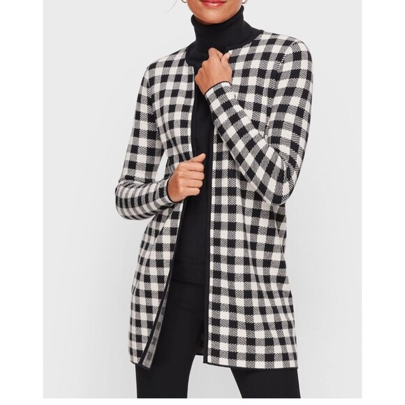 Talbots Buffalo Check Cardigan Sweater Women's Plus 1X NWT Plaid Wool Blend Open - Picture 2 of 13